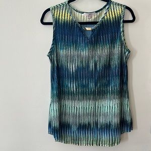 Roz & Ali sleeveless tank size large EUC green yellow and blue